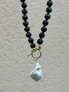 Black onyx and baroque pearl beaded necklace Beaded