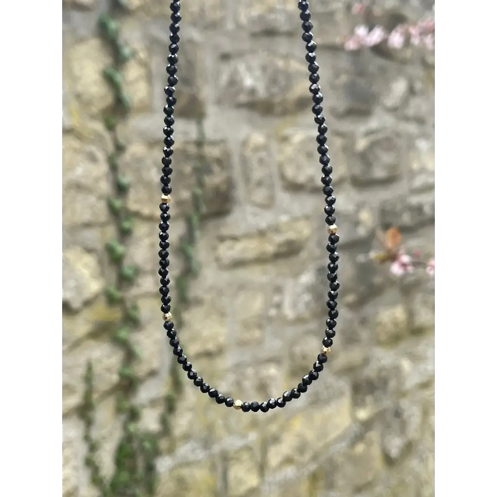 Black spinel necklace solid gold 18k minimalist jewelry
