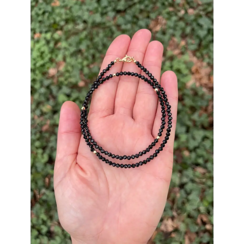 Black spinel necklace solid gold 18k minimalist jewelry