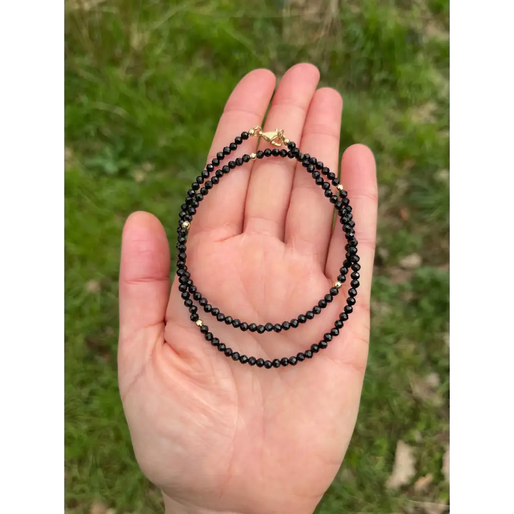 Black spinel necklace solid gold 18k minimalist jewelry