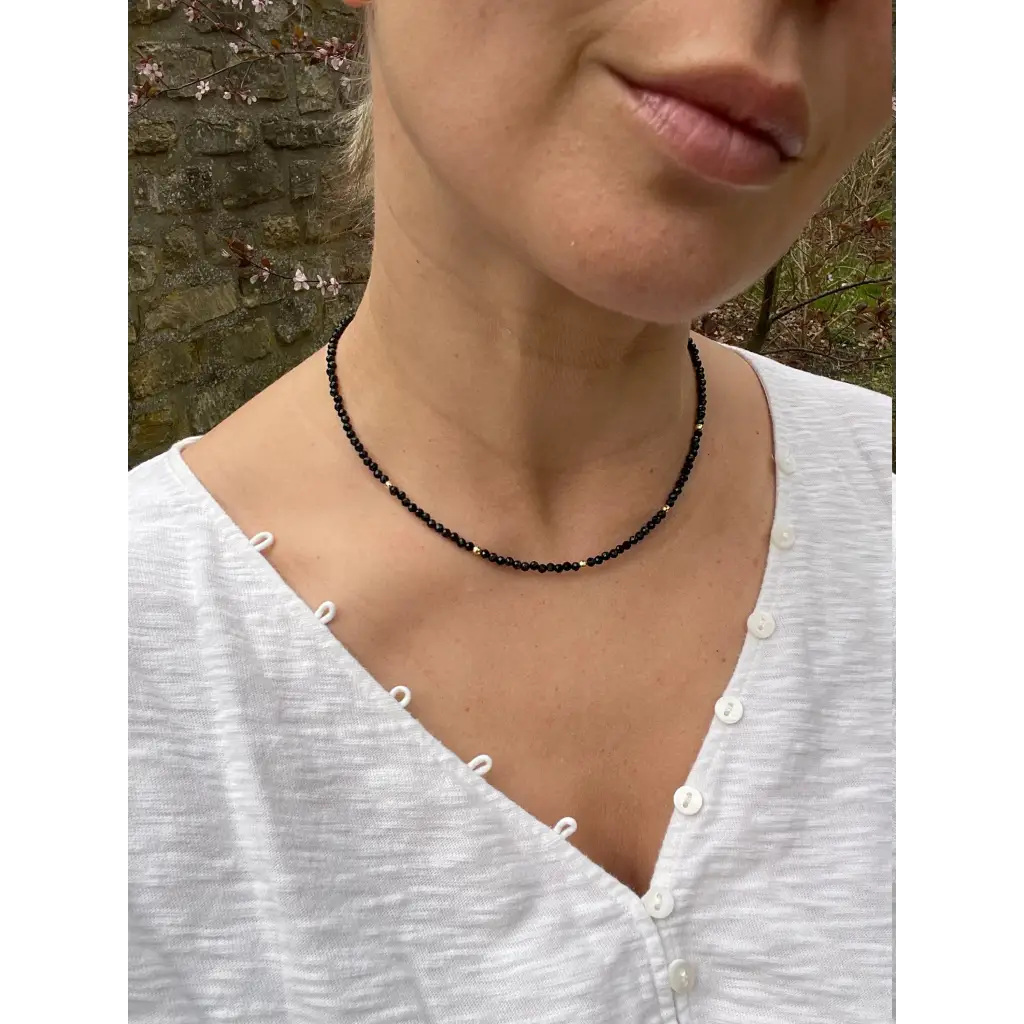 Black spinel necklace solid gold 18k minimalist jewelry