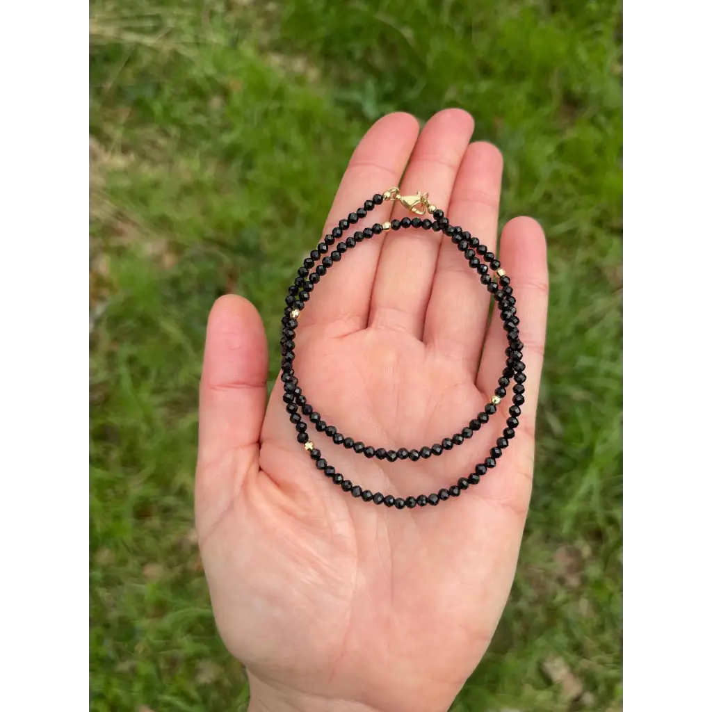 Black spinel necklace solid gold 18k minimalist jewelry