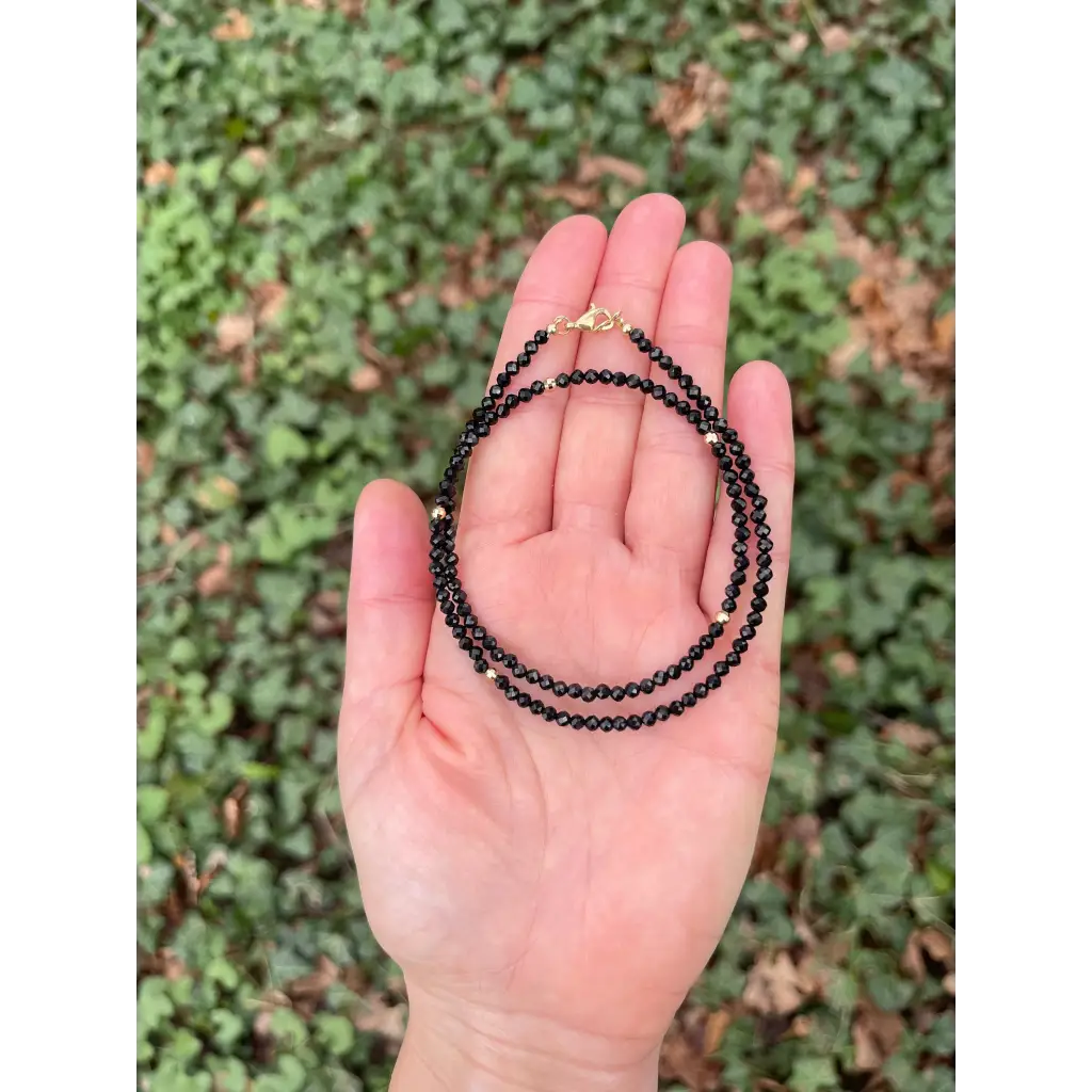 Black spinel necklace solid gold 18k minimalist jewelry