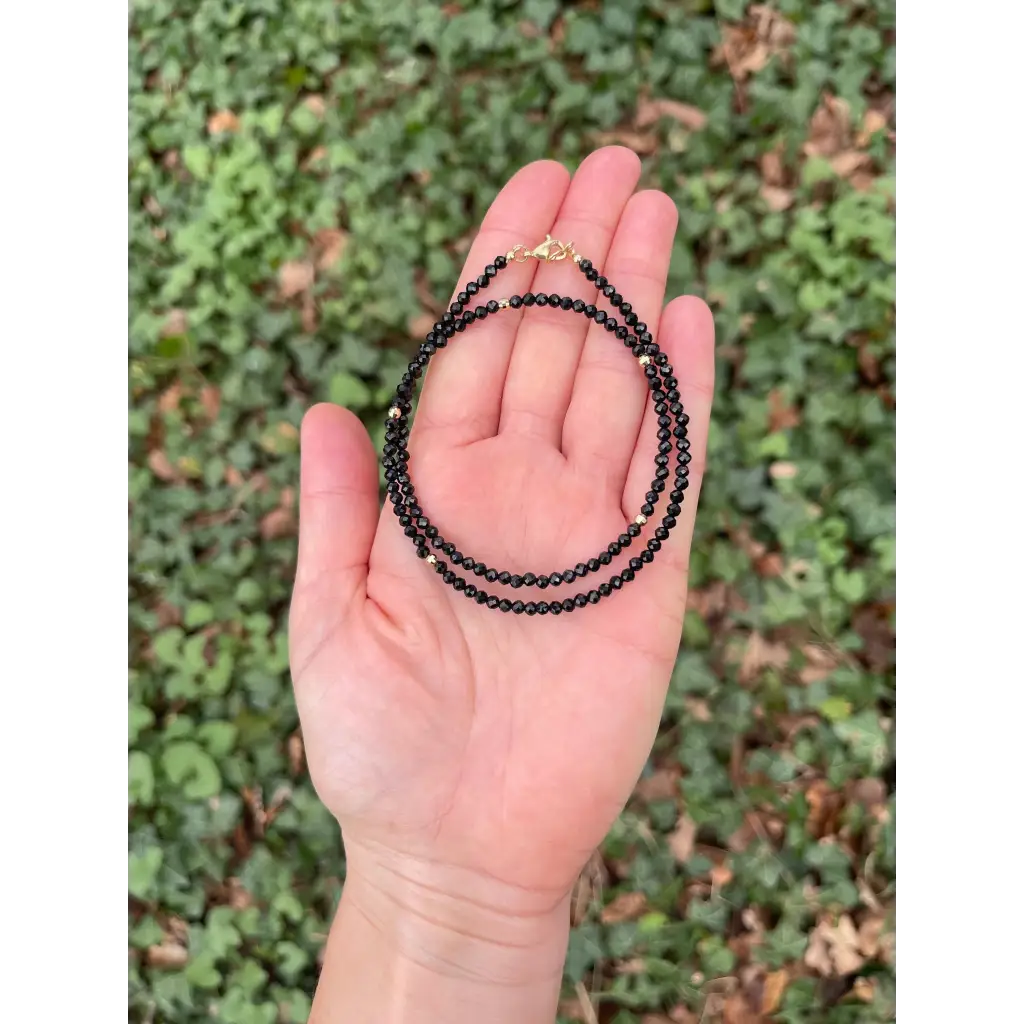 Black spinel necklace solid gold 18k minimalist jewelry