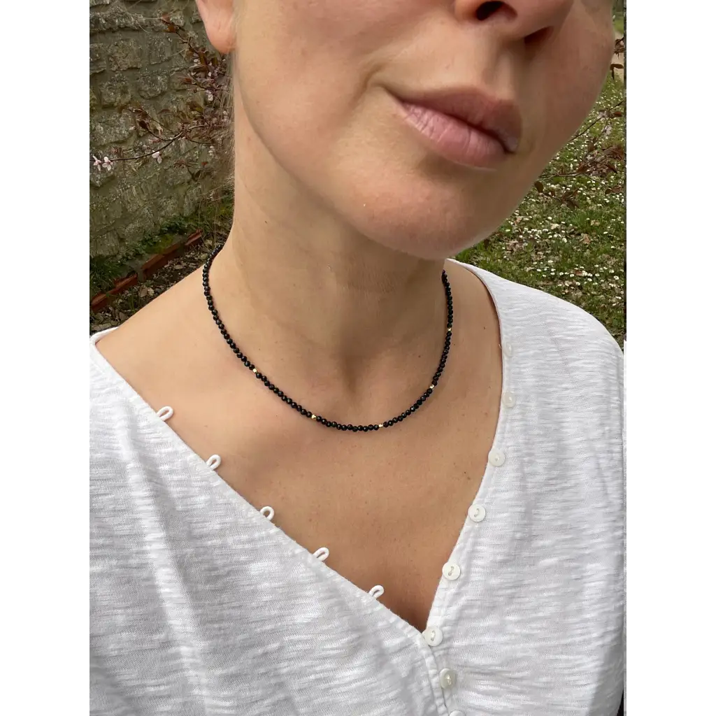 Black spinel necklace solid gold 18k minimalist jewelry