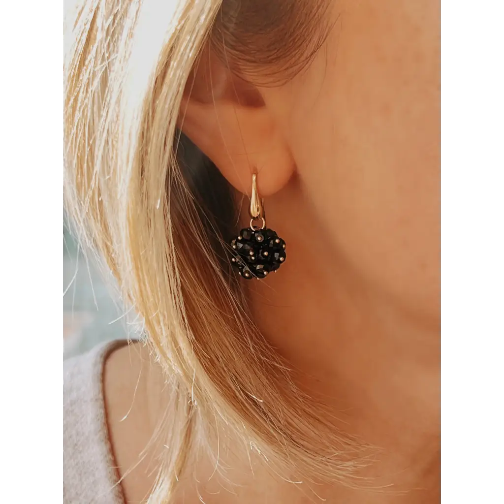 Blackberry earrings and ring black spinel and gold plated