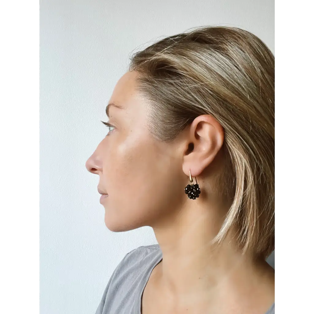 Blackberry earrings and ring black spinel and gold plated