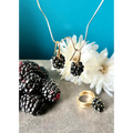 Blackberry earrings and ring black spinel and gold plated