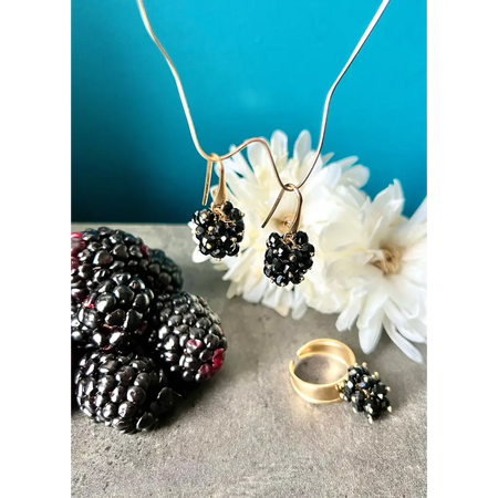 Blackberry earrings and ring black spinel and gold plated