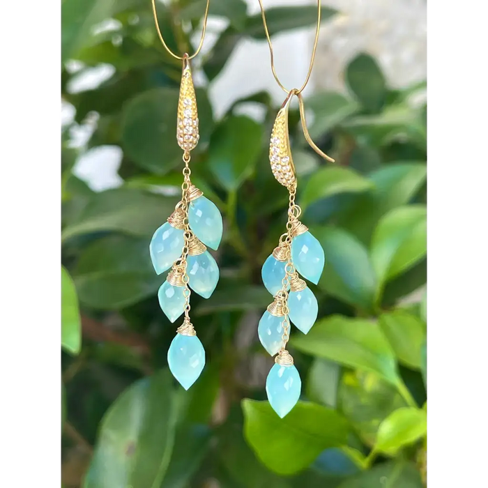 Blue onyx cascade drop earrings cluster gemstone earrings