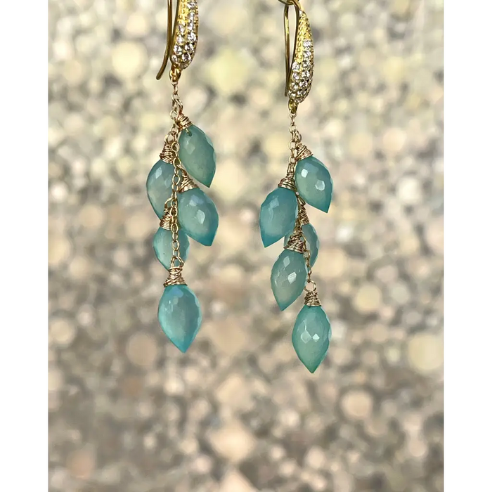 Blue onyx cascade drop earrings cluster gemstone earrings