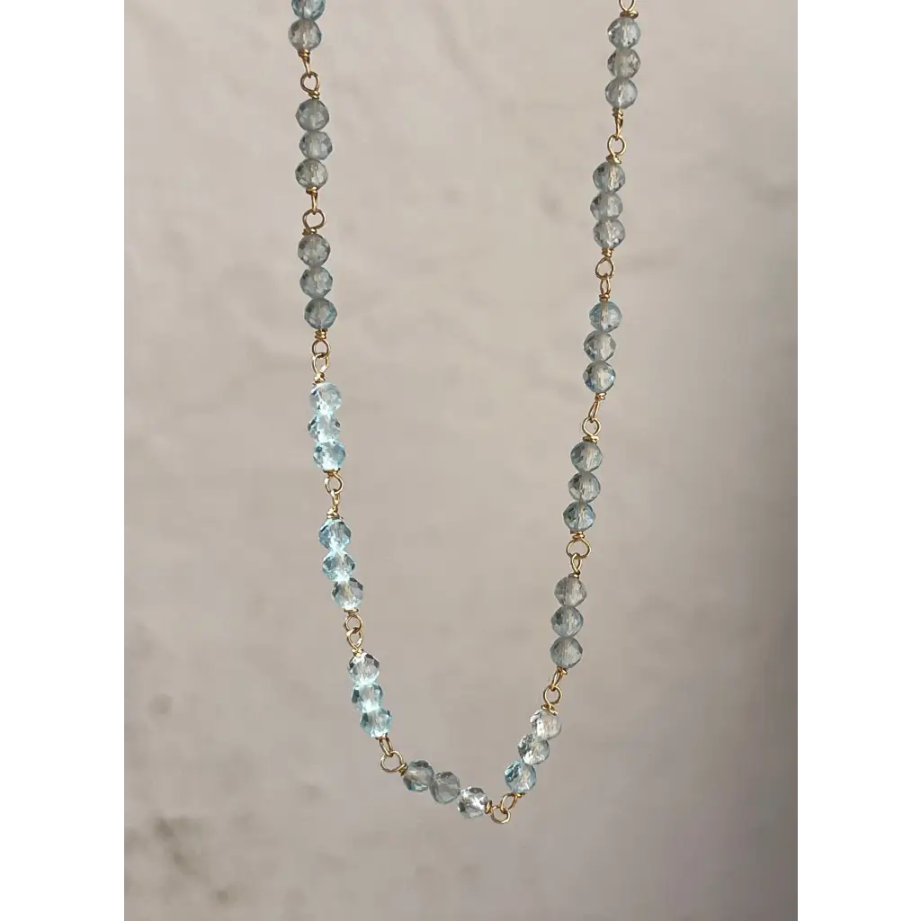 Blue topaz chain genuine topaz wire wrapped necklace dainty