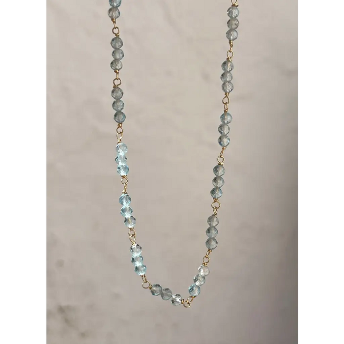 Blue topaz chain genuine topaz wire wrapped necklace dainty