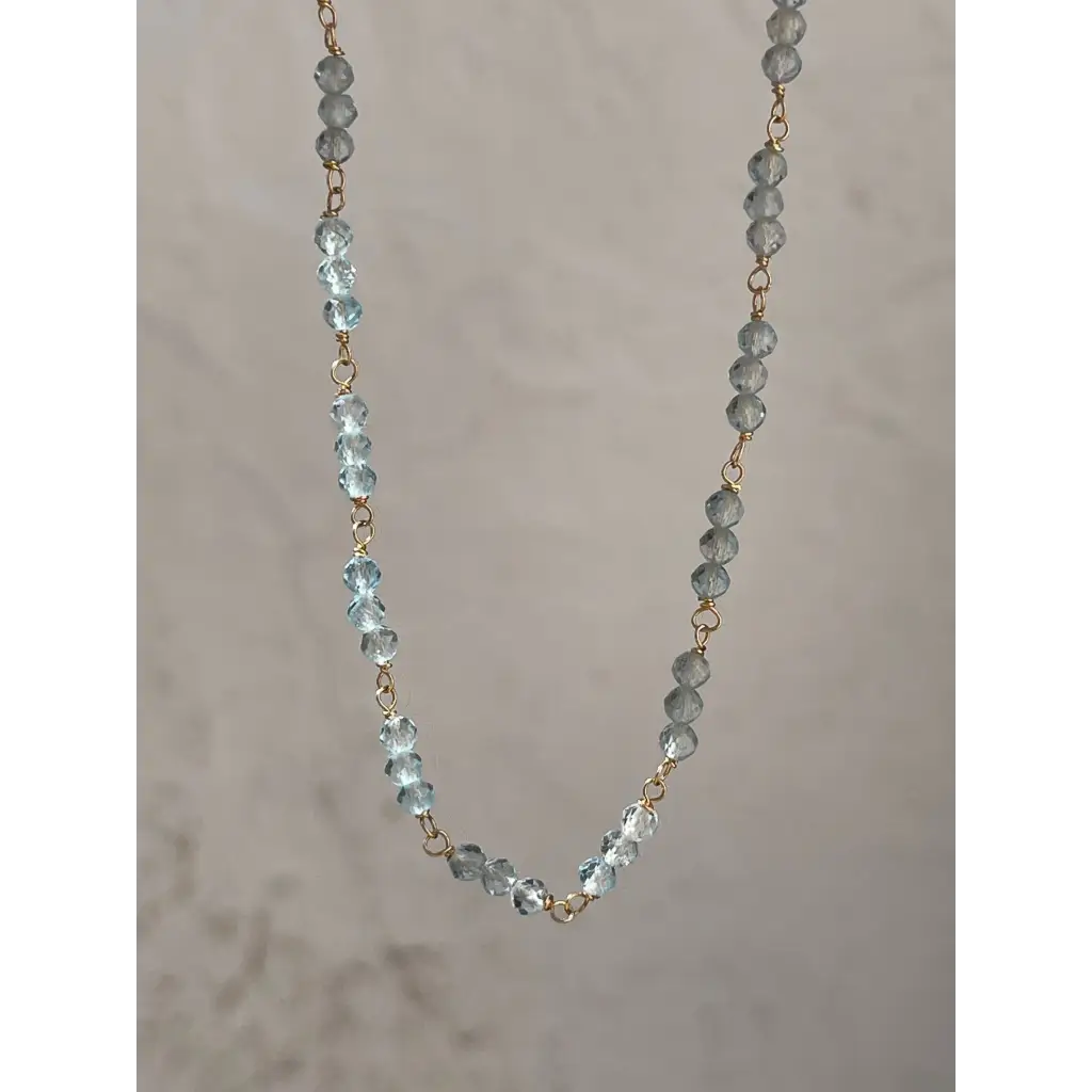 Blue topaz chain genuine topaz wire wrapped necklace dainty