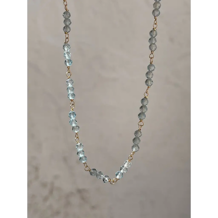 Blue topaz chain genuine topaz wire wrapped necklace dainty