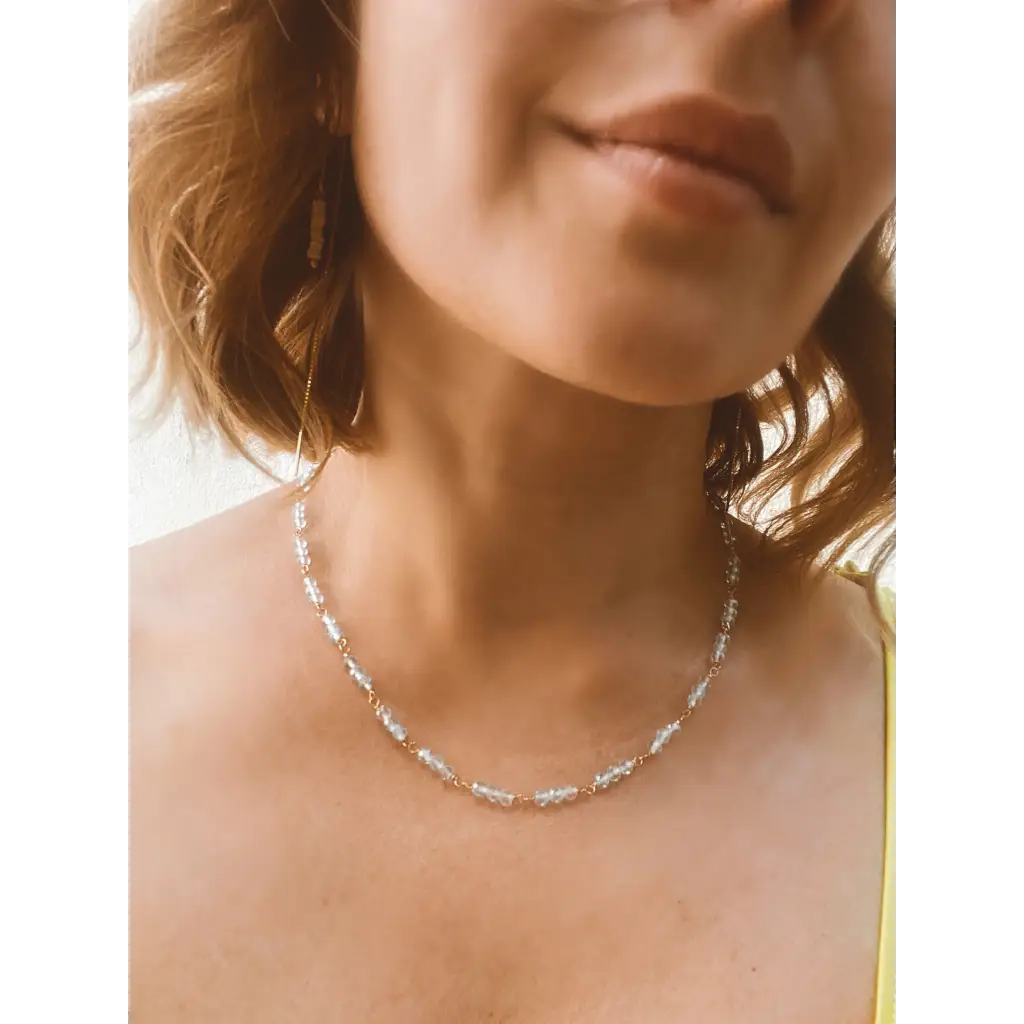 Blue topaz chain genuine topaz wire wrapped necklace dainty