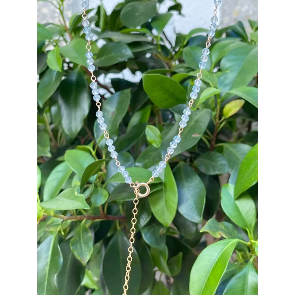 Blue topaz chain genuine topaz wire wrapped necklace dainty