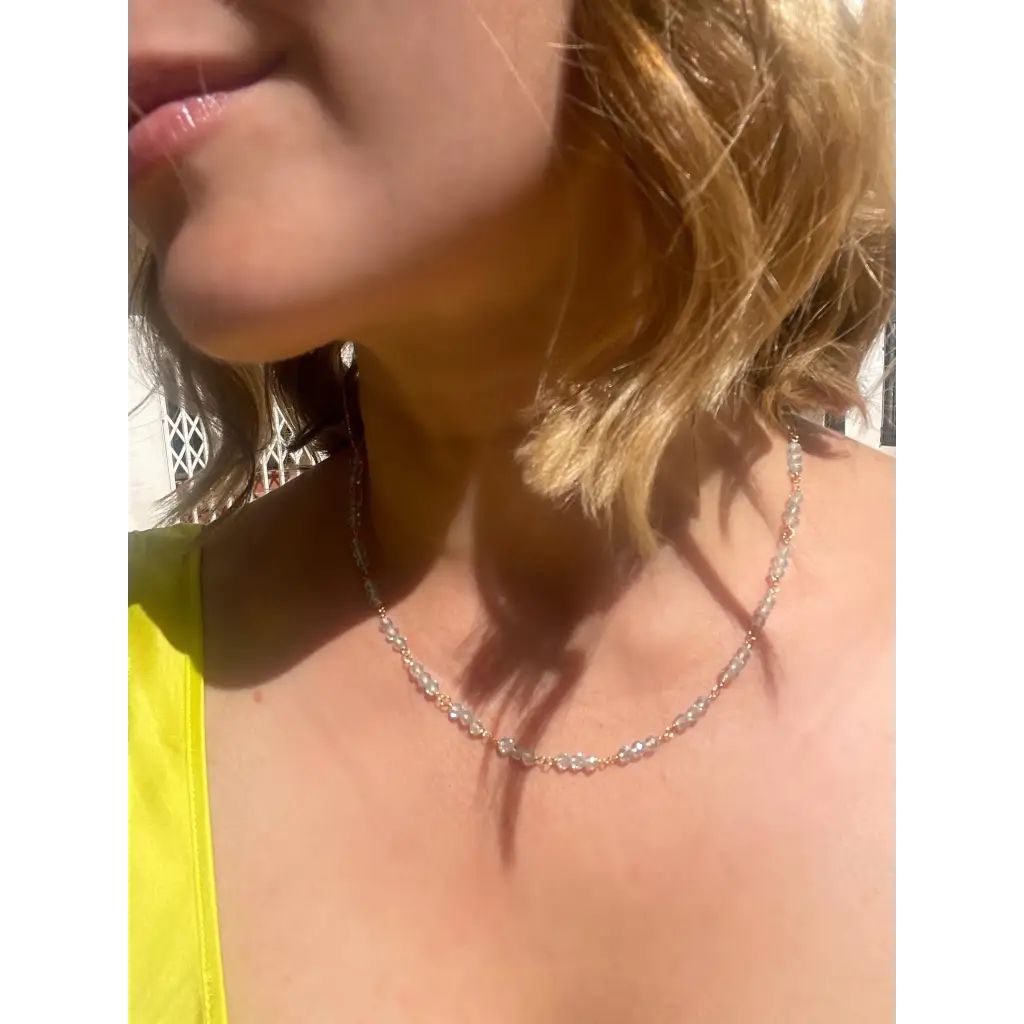 Blue topaz chain genuine topaz wire wrapped necklace dainty