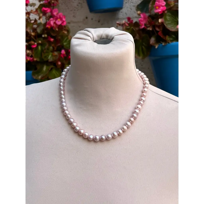 Blush pink fresh water Edison pearls necklace Beaded