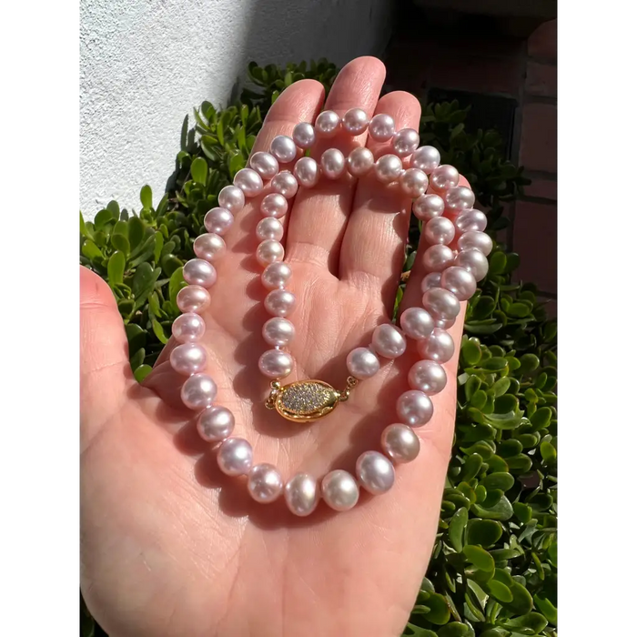 Blush pink fresh water Edison pearls necklace Beaded