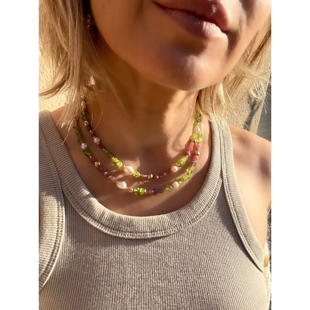 Bohemian necklace transformer made of baroque pink