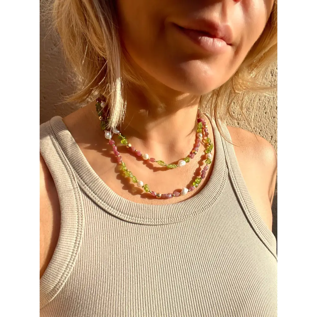 Bohemian necklace transformer made of baroque pink