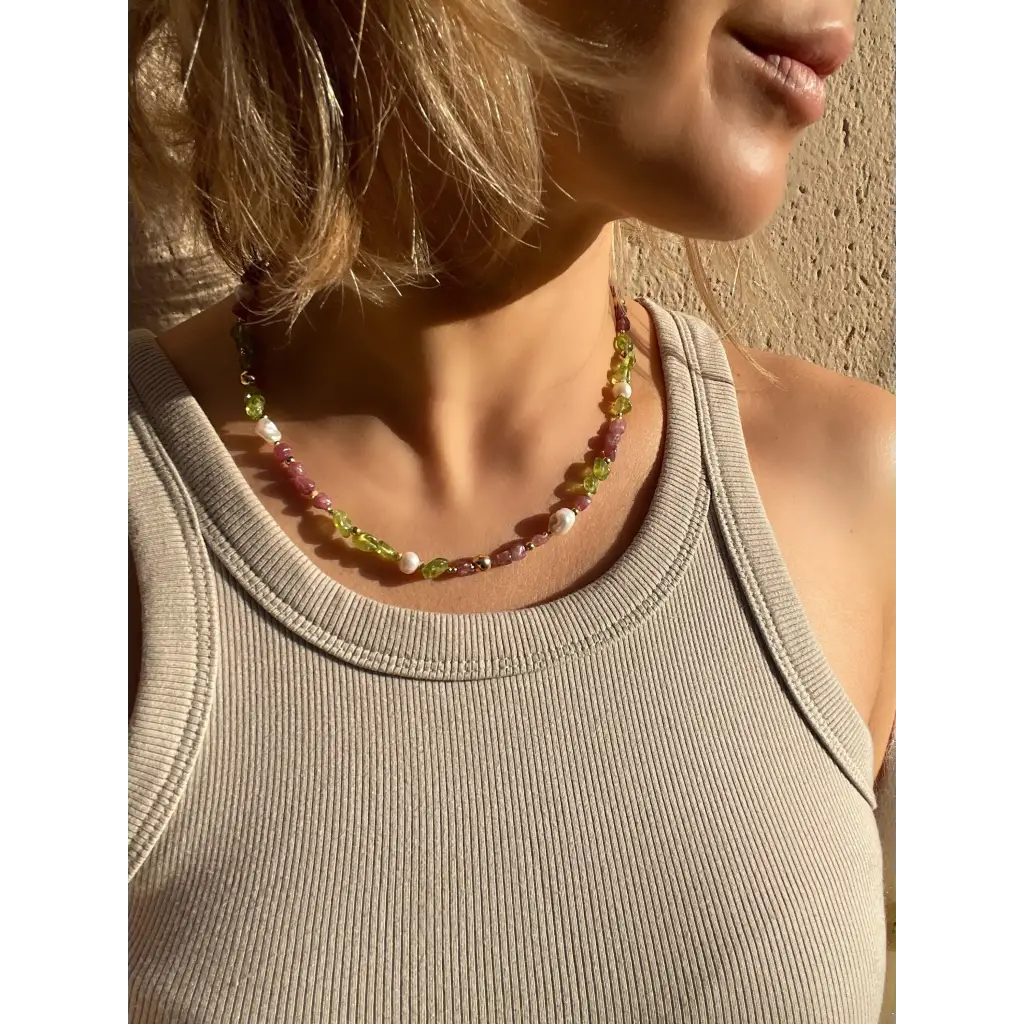 Bohemian necklace transformer made of baroque pink