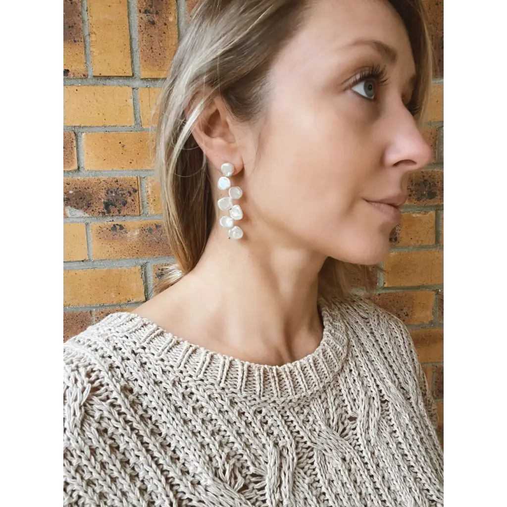 Bridal pearl earrings long drop wedding earrings silver