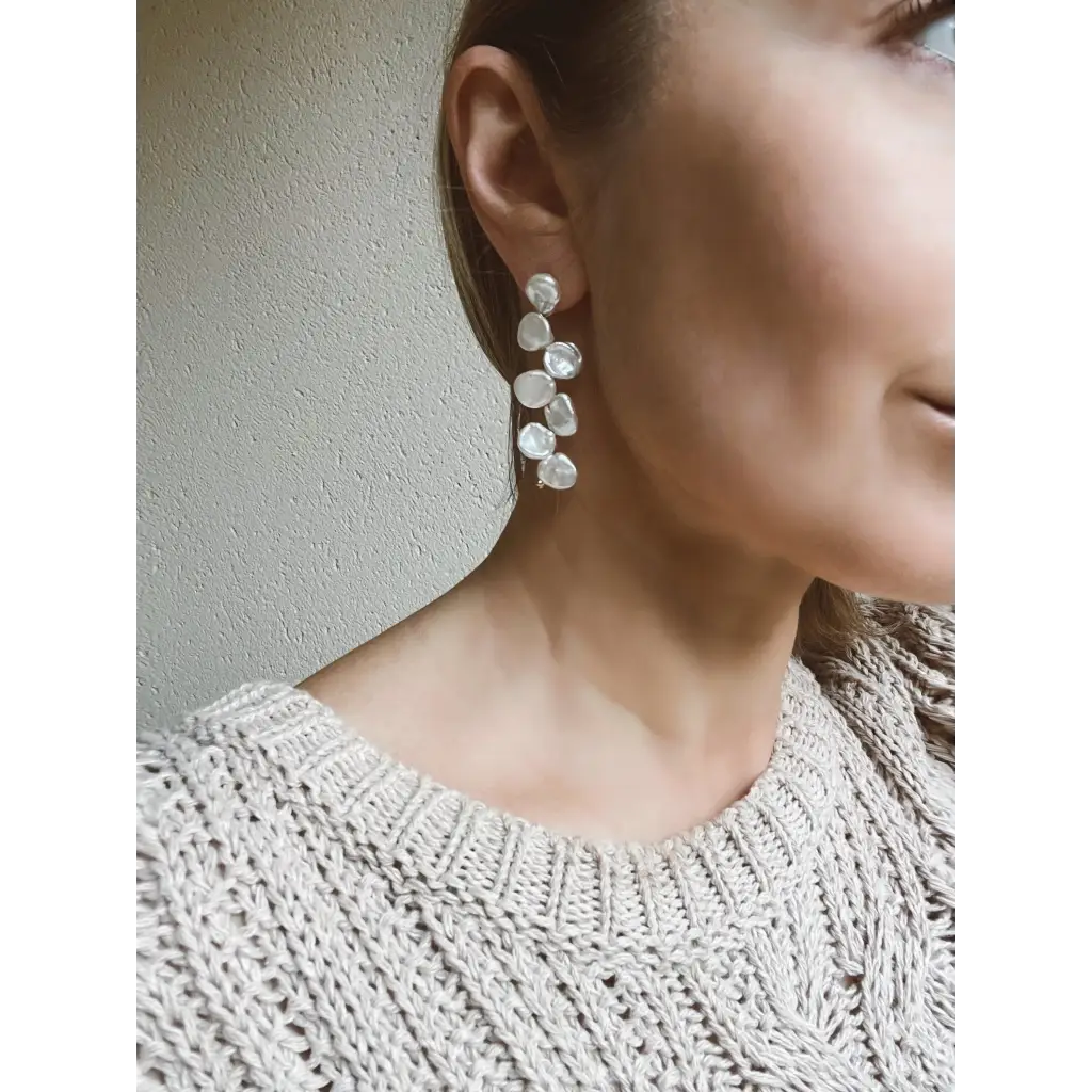 Bridal pearl earrings long drop wedding earrings silver