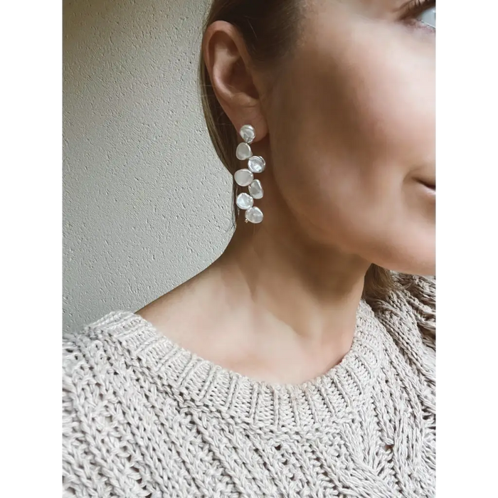 Bridal pearl earrings long drop wedding earrings silver