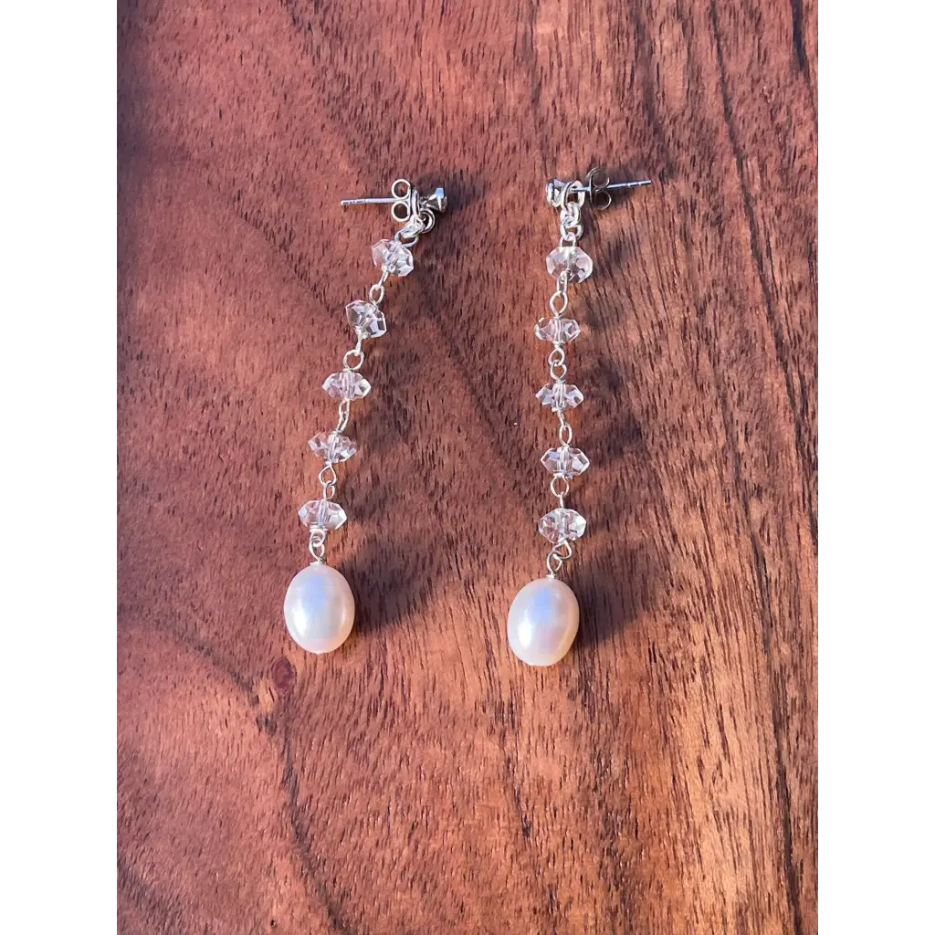 Bride earrings “Estrella del Nord” rock crystal and pearl