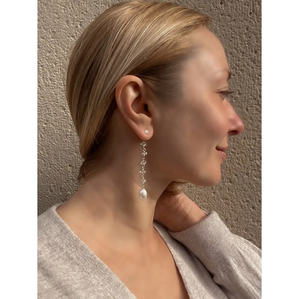 Bride earrings “Estrella del Nord” rock crystal and pearl