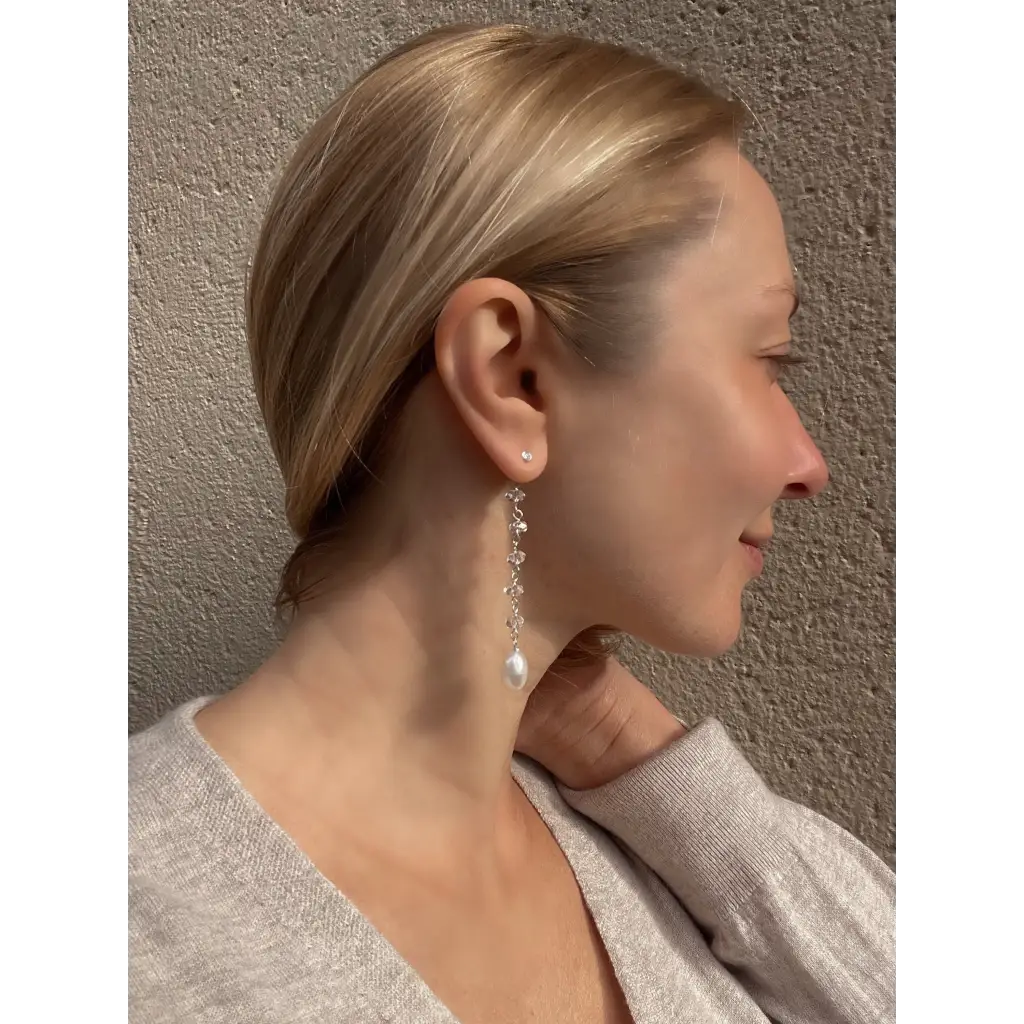 Bride earrings “Estrella del Nord” rock crystal and pearl