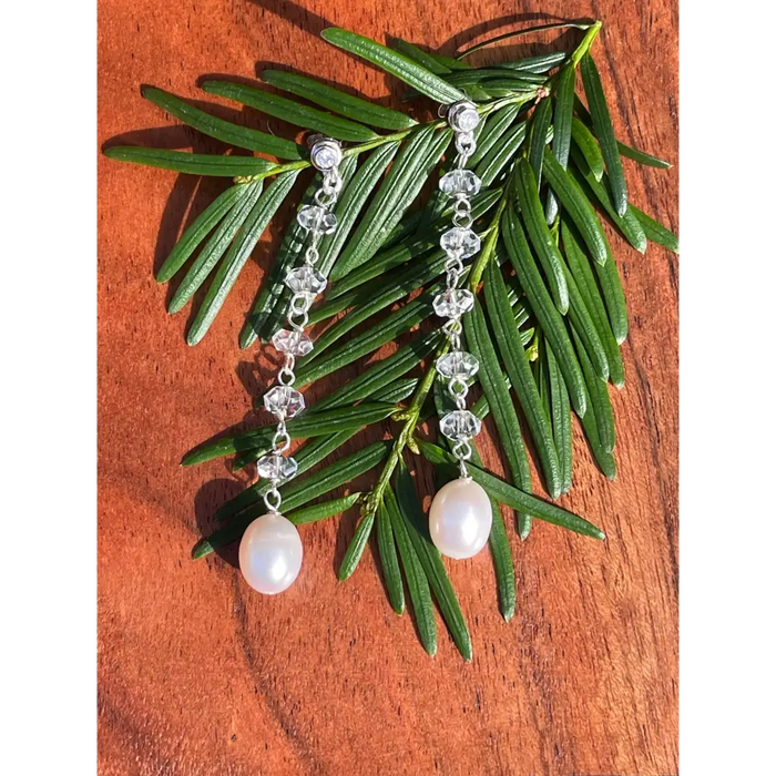 Bride earrings “Estrella del Nord” rock crystal and pearl