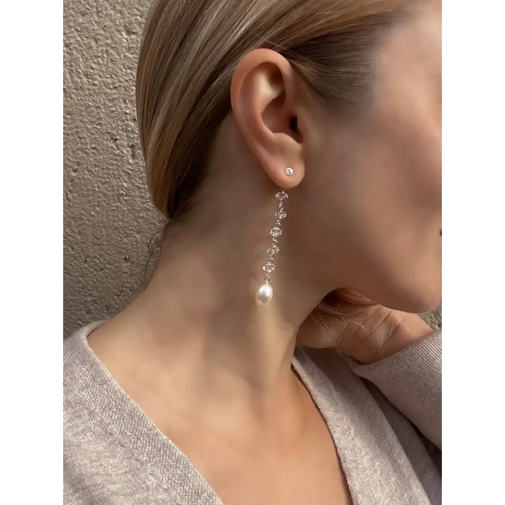 Bride earrings “Estrella del Nord” rock crystal and pearl