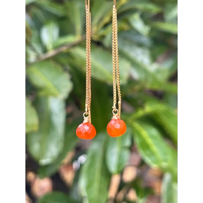 Carnelian Threader Earrings Minimalist dangle gemstone