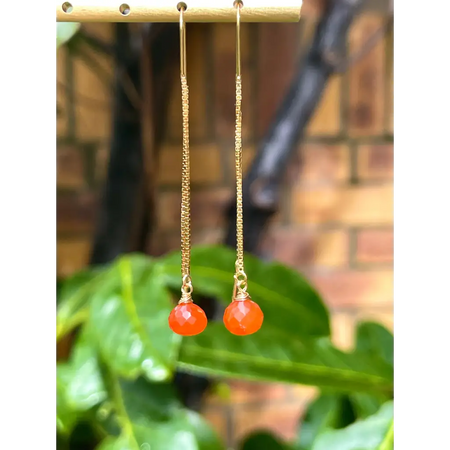 Carnelian Threader Earrings Minimalist dangle gemstone