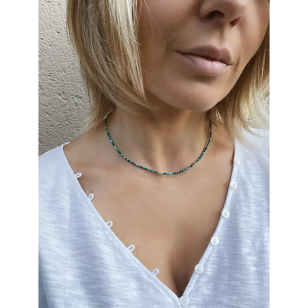 Chrysocolla and solid 18k gold minimalist beaded necklace