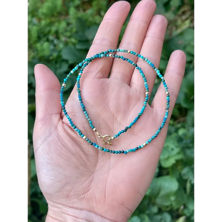 Chrysocolla and solid 18k gold minimalist beaded necklace