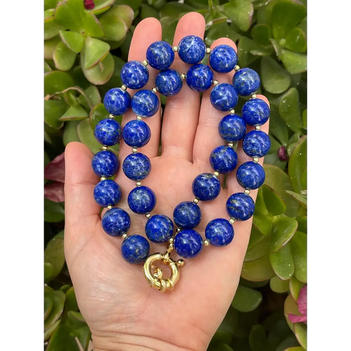 Chunky lapis lazuli beaded necklace