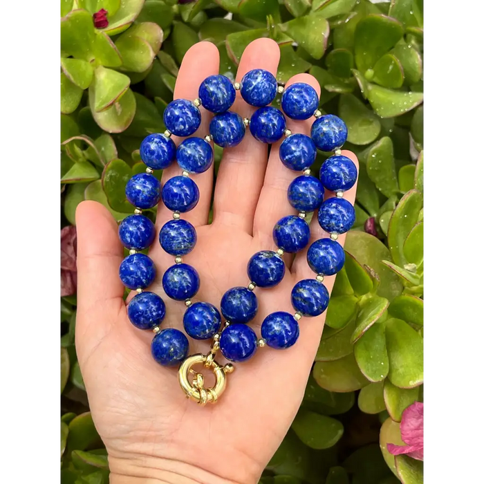 Chunky lapis lazuli beaded necklace