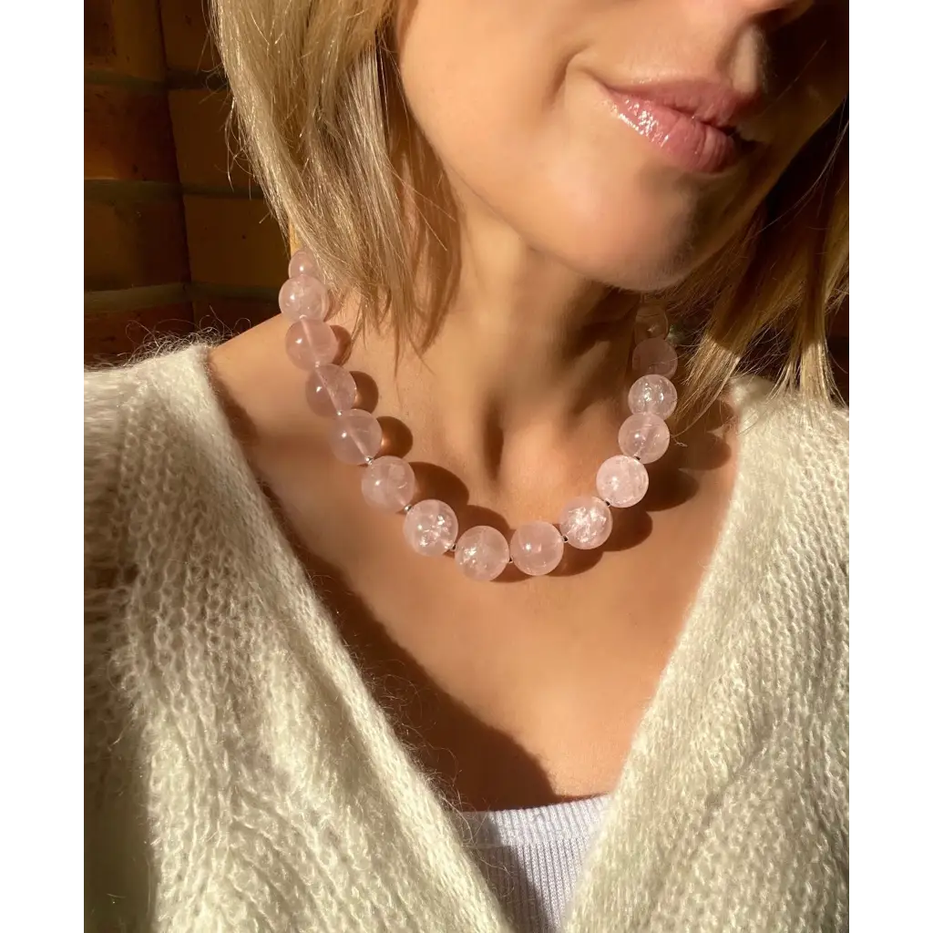 Chunky oversized rose quartz beaded necklace classic