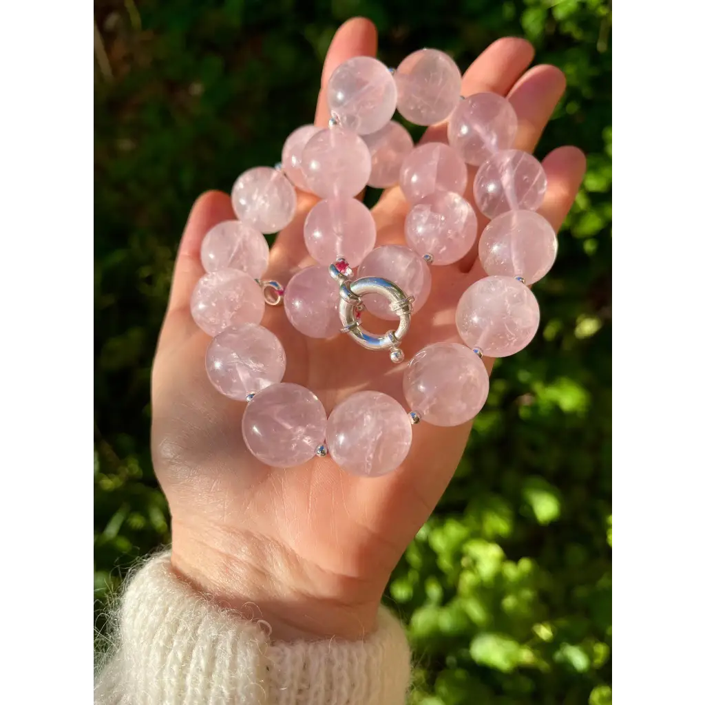Chunky oversized rose quartz beaded necklace classic