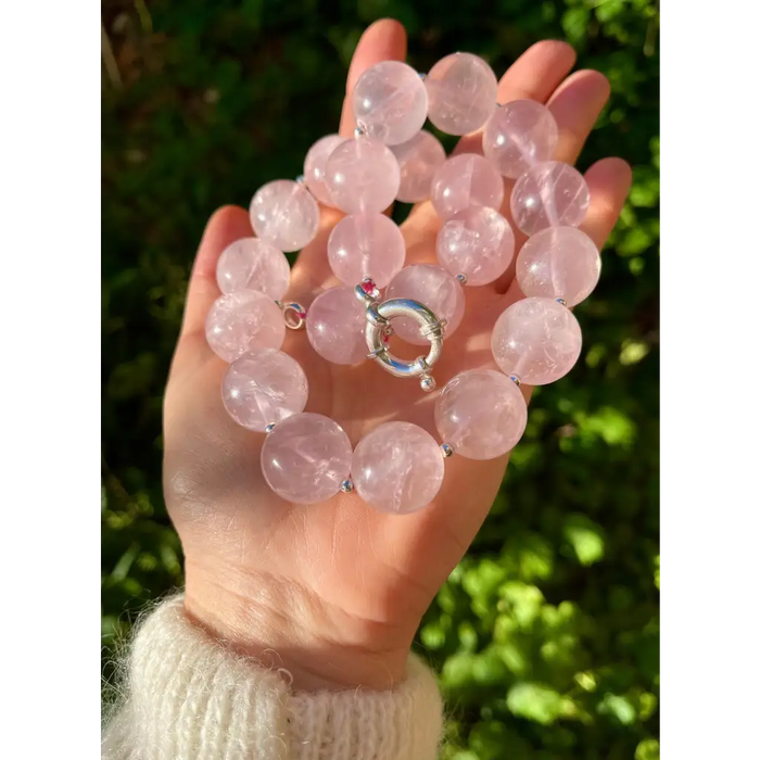 Chunky oversized rose quartz beaded necklace classic