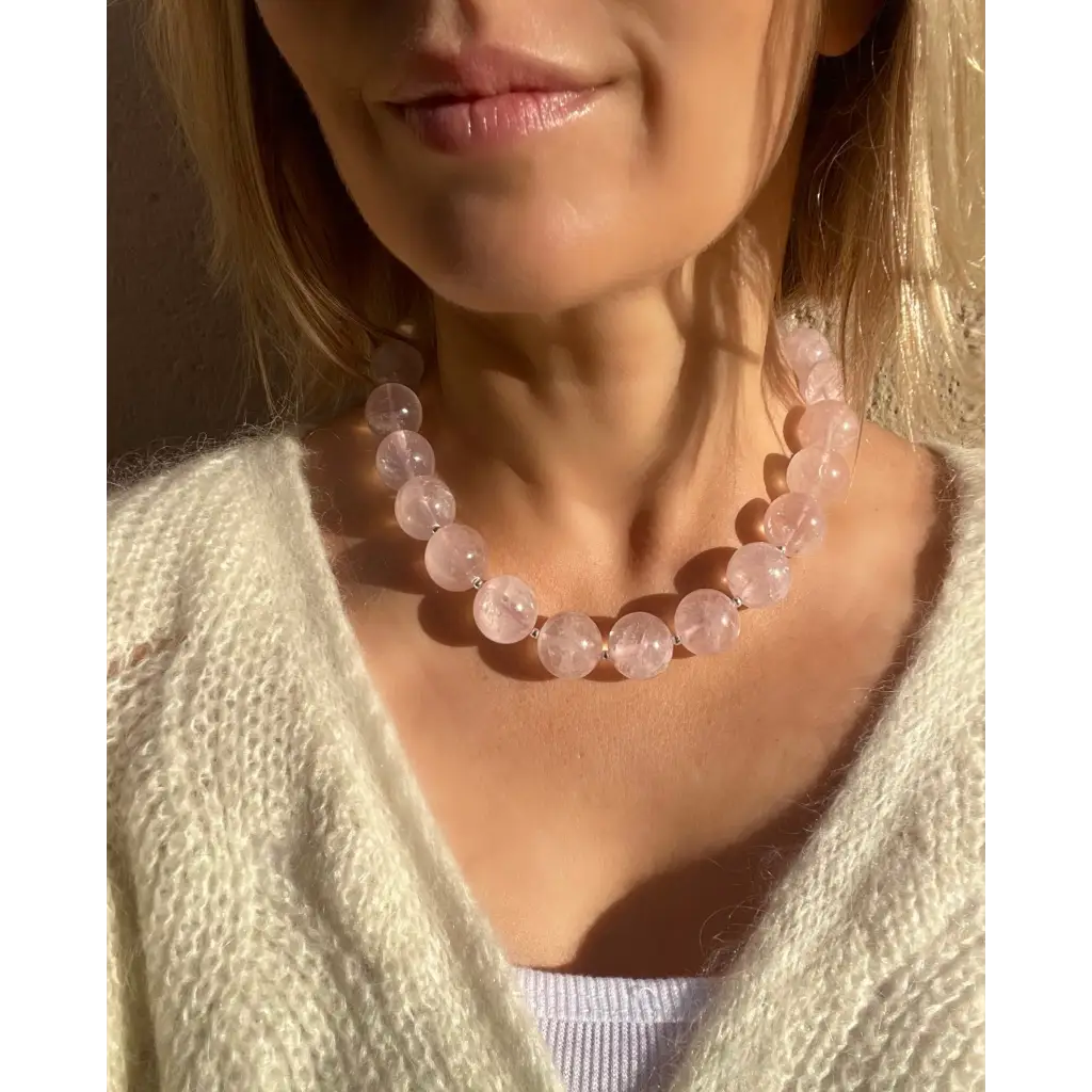 Chunky oversized rose quartz beaded necklace classic