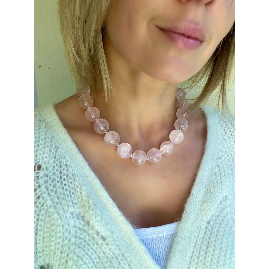 Chunky oversized rose quartz beaded necklace classic