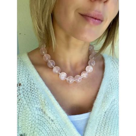 Chunky oversized rose quartz beaded necklace classic