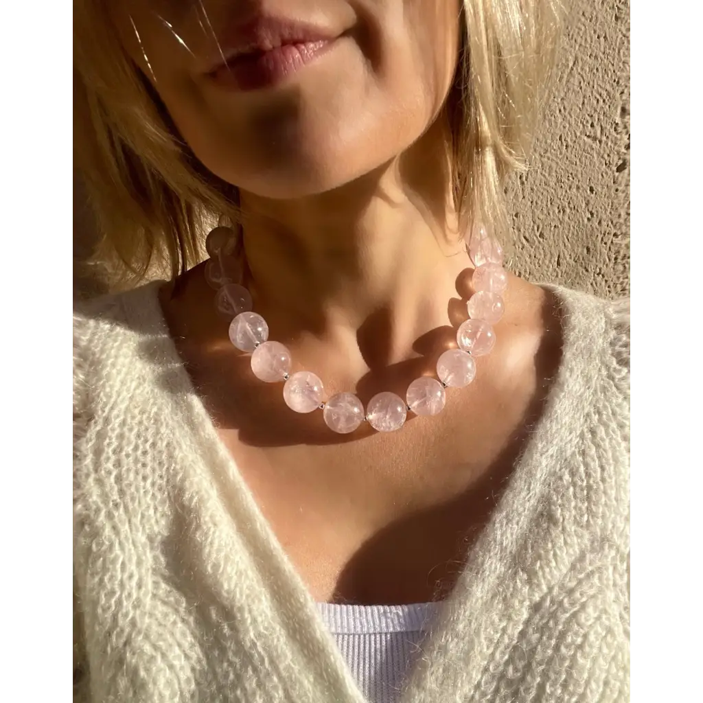 Chunky oversized rose quartz beaded necklace classic