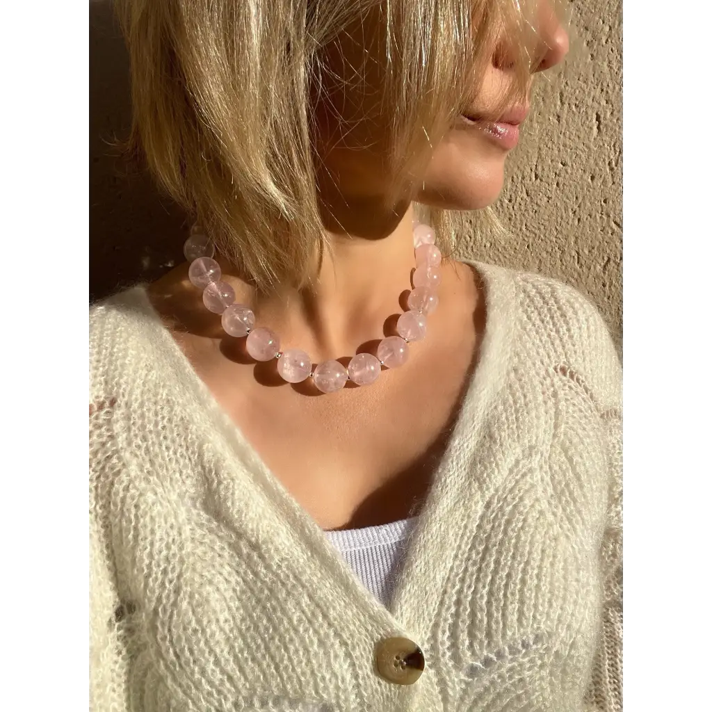 Chunky oversized rose quartz beaded necklace classic