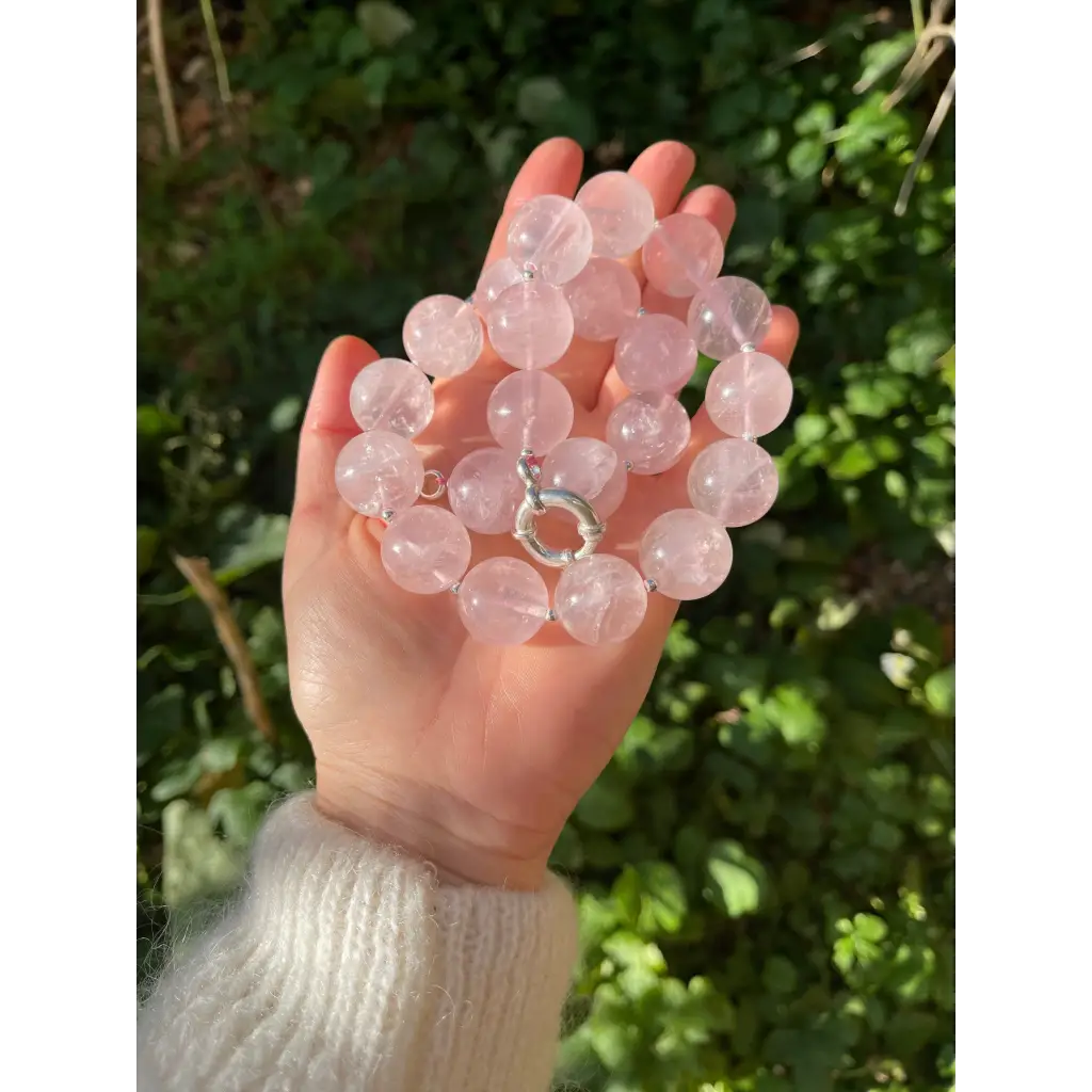 Chunky oversized rose quartz beaded necklace classic